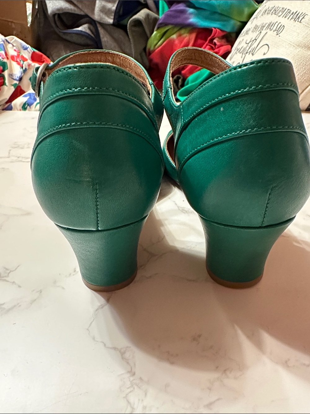Miz Mooz Teal Green Frenchy Heels with Ankle Strap - Picture 8 of 9